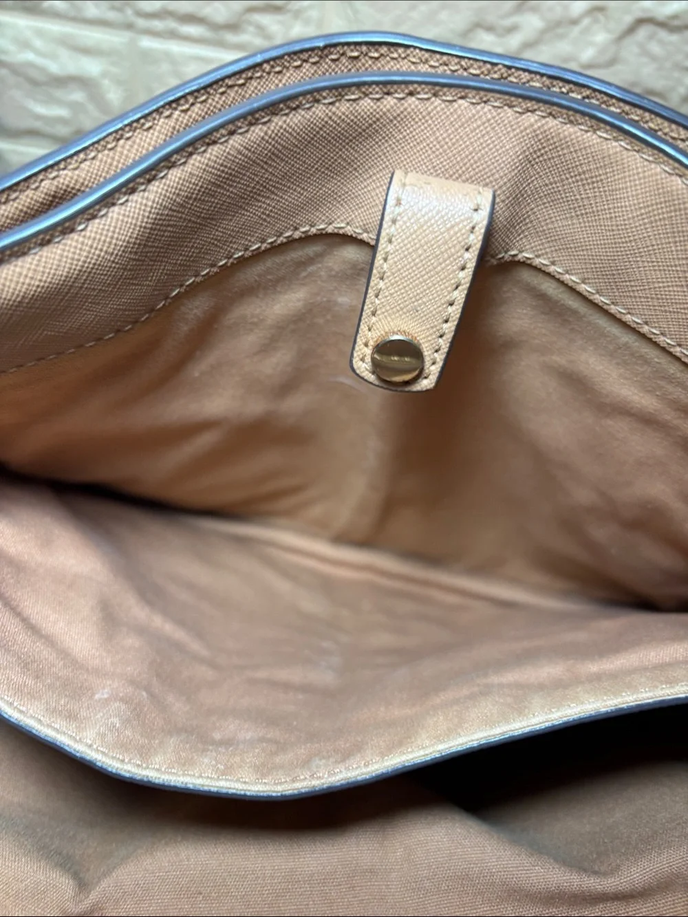 Tory Burch Tan Saffiano Leather Tote with Gold Logo 14.5”x11”x5.5”